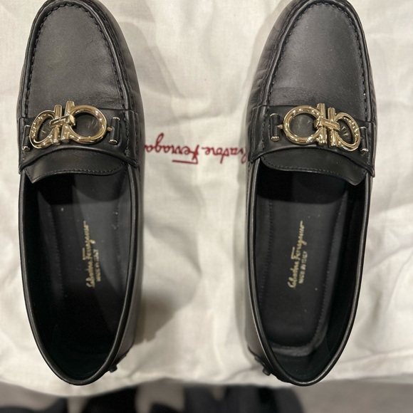 Salvatore Ferragamo Black Loafers with Gold Accent - Picture 2 of 4